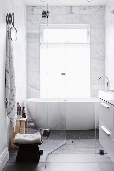 Best 60+ Modern Bathroom Porcelain Tile Floors Design Photos And… - Dwell Small Bathroom With Soaker Tub, Wet Area Bathroom, Bathroom With Soaker Tub, Bathroom Remodel Bathtub, Remodel Bathtub, Bath Freestanding, Rustic Bathroom Shower, Wet Room Shower, Bathtub Remodel