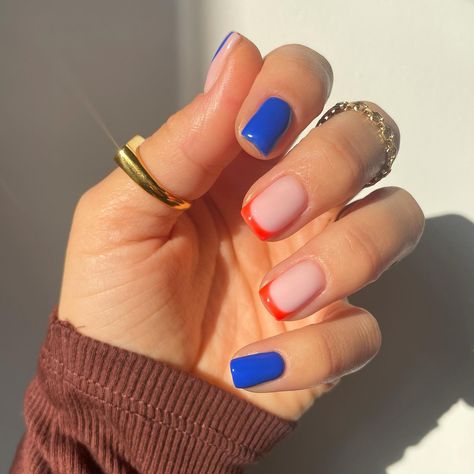 40+ Cute Orange and Blue Nail Designs To Try! - Prada & Pearls Orange And Royal Blue Nails, Royal Blue And Orange, Blue Wedding Nails, Orange Nail Art, Blue Nail Art Designs, Blue And White Nails, Royal Blue Nails, Blue Gel Nails, Navy Nails