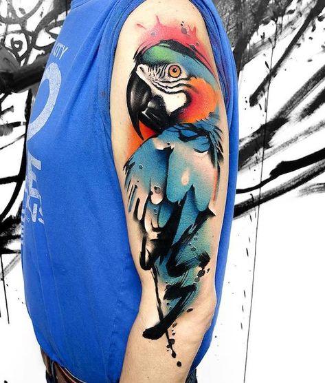 30 Adorable Parrot Tattoo Designs You will Love | Art and Design Lovebird Tattoo, Parrot Tattoo, Colored Tattoo Design, Private Tattoos, Traditional Tattoo Flowers, Thigh Tattoo Designs, Bird Tattoos, Matching Couple Tattoos, Tatuaje A Color