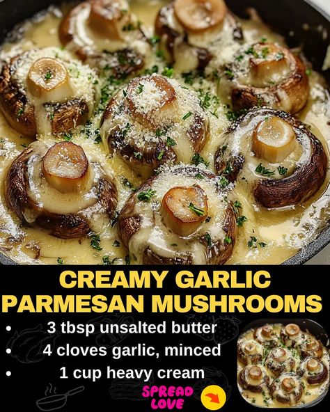 Creamy Garlic Parmesan Mushrooms Garlic Parmesan Mushrooms, Parmesan Mushrooms, Hamburger Potato Soup, Beef Tips And Noodles, Baked Meatloaf, Mexican Casserole Recipe, Chicken Parmesan Pasta, Loaded Baked Potato Soup, Chicken Pasta Bake