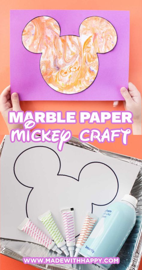 Bring Disney magic home with this easy Marble Paper Mickey Craft using shaving cream and food coloring! Free printable template included! Disney Crafts Preschool, Coloring Free Printable, Shaving Cream And Food Coloring, Mickey Mouse Template, Mickey Craft, Mouse Craft, Disney Lessons, Mickey Mouse Outline, Disney Crafts For Kids