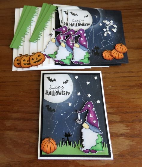 DIY Card Kit Spooky Gnome Card Hand Stamped Cards Halloween - Etsy Happy Halloween Cards, Joy Holiday Card, Fun Holiday Cards, Cute Christmas Cards, Poinsettia Cards, Cards Halloween, Carte Halloween, Halloween Cards Handmade, Hanukkah Cards