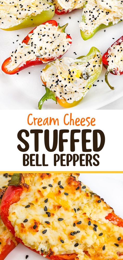 Baked Bell Peppers, Peppers Stuffed With Cream Cheese, Bell Pepper Stuffed, Mini Peppers Recipes, Pepper Recipes Healthy, Cream Cheese Snacks, Cream Cheese Stuffed Peppers, Bell Peppers Stuffed, Mini Bell Peppers