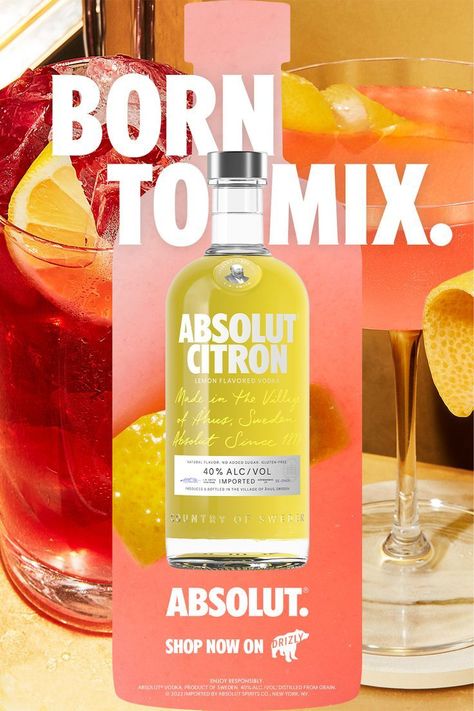 BORN TO MIX in 2022 | Absolut citron, Flavored vodka, Vodka Absolut Citron, Dry Martini, Fruity Cocktails, Citrus Juice, Absolut Vodka, Vodka Drinks, Alcohol Drinks, Flavored Vodka, Vodka Cocktails