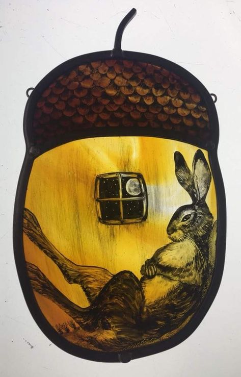 Tamsin Abbott, Glasses Painting, Acorn House, Hare Art, Stained Glass Paint, Photo D Art, Rabbit Art, Stained Glass Crafts, Art Stained