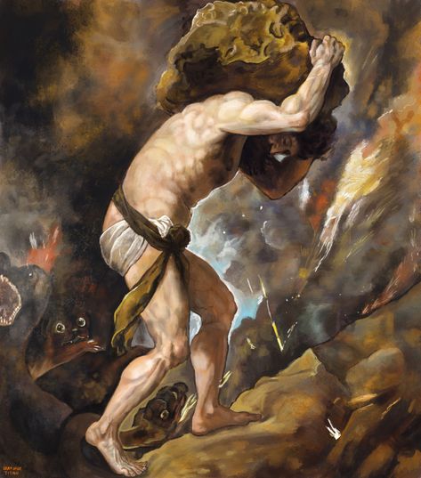 MASTER STUDY - Sisyphus, Titian 1548-9, luke oram on ArtStation at https://www.artstation.com/artwork/dPeOQ Art Movement Timeline, Master Study, Master Studies, Greek Heroes, Rennaissance Art, Baroque Art, Gcse Art, Modern Art Paintings, Albert Camus