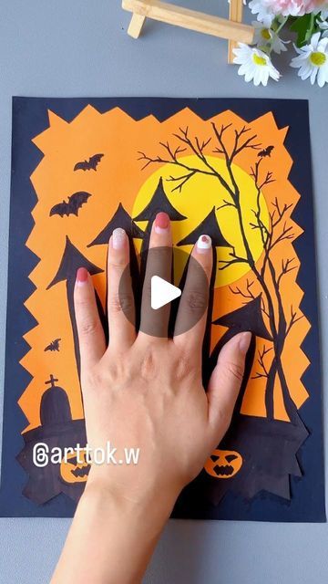 Art Tiktok on Instagram: "Halloween 👻🎃  All the necessary materials are available at the link in my profile!  🤗 @arttok.w  #acrylicpainting #acrylicart #artforkids #kidsart #childrensart #kidsactivities #creativekids #arteducation #paintingwithkids #kidscreativity #artwithkids #creativeart #artandcraft #kidsartprojects #arttherapy #artistsoninstagram #instaart #artoftheday #kidsimagination #imaginationart #artinamerica #canadianart #usartists #artinprogress #abstractart #contemporaryart #craftsforkids #artsandcrafts #kidscrafts #halloween" Fun Easy Art Projects For Kids, Halloween Bricolage, Halloween Cards Diy, Bricolage Halloween, Creative Halloween Decorations, Imagination Art, Kids Painting Crafts, Fall Art Projects, Kids Imagination