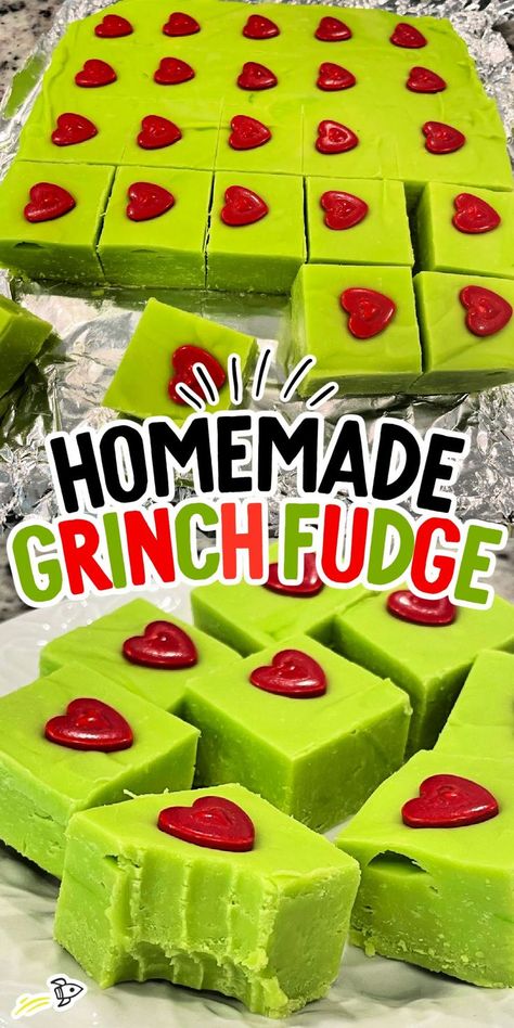 Grinch Fudge Grinch Fudge Easy, Green Christmas Treats, Who Pudding Recipe Grinch, Grinch Desserts Ideas, Grinch Fudge Recipe, Grinch Pie, Grinch Cheesecake, Grinch Christmas Desserts, Grinch Pudding