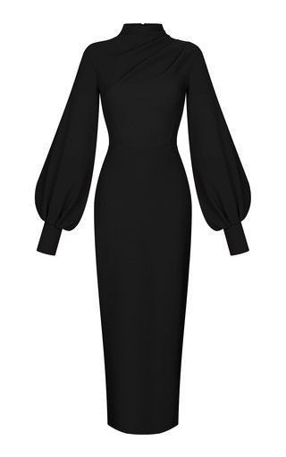 Crepe Dress Classy, Rtw 2024, Classy Goth, Vip Dress, Crepe Maxi Dress, Voluminous Sleeves, Dresses Classy, Dress Simple, Looks Chic