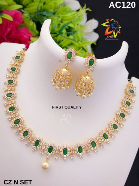 Artificial Jwellary Design, Jwellary Design, Short Gold Necklace, White Stone Necklace, Simple Necklace Designs, Bridal Jewelry Sets Brides, Gold Jhumka, Indian Jewellery Gold, Gold Jhumka Earrings