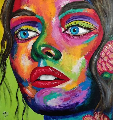 Portrait Art Colorful, Expressive Color Art, Crazy Portraits Art, Colourful Portraits Painting Abstract, Colourful Face Art, Colorful Face Painting Acrylic, Rainbow Portrait Painting, Colourful Face Painting, Colourful Portraits Painting