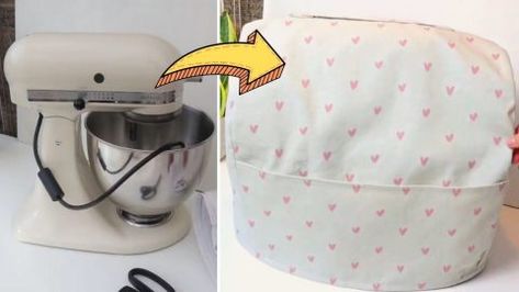 How To Sew A DIY Stand Mixer Cover | DIY Joy Projects and Crafts Ideas Kitchenaid Mixer Cover Pattern Free, Stand Mixer Cover, Kitchen Aide, Diy Stand, Diy Joy, Mixer Recipes, Mixer Cover, Simple Fabric, Kitchenaid Stand Mixer