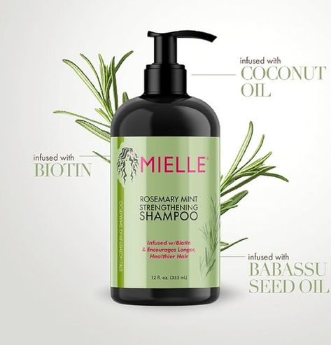 Mielle Organics Rosemary Mint Strengthening Shampoo Infused with Biotin, Cleanses and Helps Strengthen Weak and Brittle Hair, 12 Ounces Strengthening Shampoo: This shampoo with biotin provides intense moisture for all hair types with a gentle formula that nourishes, cleanses and helps strengthen weak and brittle hair Mielle Rosemary Mint, Enhance Natural Curls, Mielle Organics, Biotin Shampoo, Liquid Hair, Scalp Serum, Healthy Hair Journey, Rosemary Mint, Natural Haircare