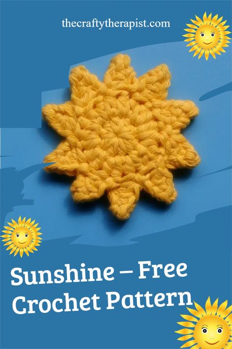 Small Sun Crochet Pattern, Crochet Sun Tutorial, Crochet Nature Applique, Sun Pattern Crochet, Crochet Sunshine Pattern, Crochet Sun Applique Free Pattern, Dandelion Crochet Pattern, Crochet Clouds Pattern Free, Sun Crochet Square