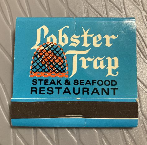 VINTAGE Lobster Trap Steak & Seafood Restaurant - Casa Sirena UNSTRUCK MATCHBOOK | eBay Matchbook Illustration, Vintage Food Packaging, Vintage Lobster, Restaurant Matches, Vintage Seafood Signs, Charleston Matchbooks, Restaurant Matchbook, Lobster Trap, Steak And Seafood