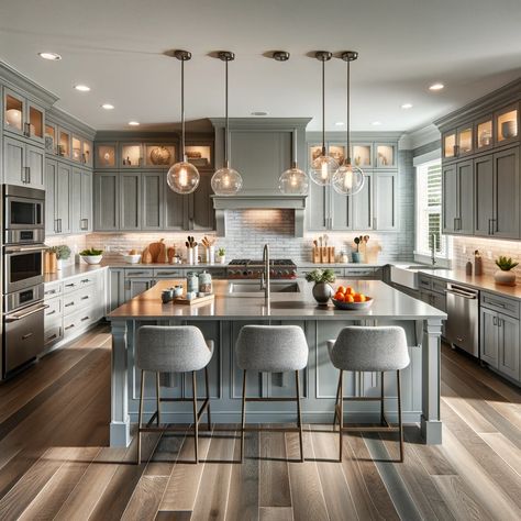 gray kitchen cabinets with vinyl plank flooring Kitchen Cabinets With Gray Floors, Cabinets With Gray Floors, Vinyl Kitchen Floor, Color Kitchen Cabinets, Kitchen Floor Ideas, Gray Floors, Grey Cupboards, Gray Kitchen Cabinets, Grey Kitchen Floor