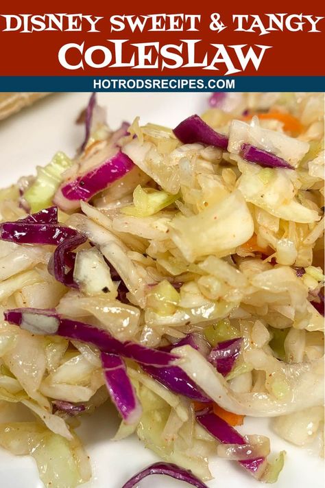 This Copycat Disney Sweet & Tangy Coleslaw is the real deal. Even if you've never been to Disneyland or Disneyworld, you will love this awesome coleslaw recipe Hot Coleslaw Recipe, Hot Slaw Recipe, Tangy Coleslaw Recipe, Tangy Coleslaw, Deli Salads, Coleslaw Recipe Easy, Cabbage Salad Recipes, Side Dishes Recipes, Slaw Recipes