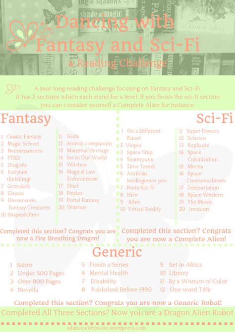 Fantasy Book Reading Challenge, Fantasy Reading Challenge, 30 Day Book Challenge Reading, Elementary Library Reading Challenge, Genre Challenge, Chinese Drama Checklist, Scifi Books Reading Lists, Reading Challenge Bullet Journal, Book Bingo