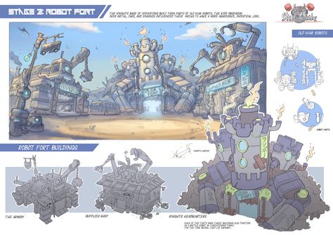 ArtStation - Steel Strike- Stage 2, Plum Jewanarom Feng Zhu Design, Feng Zhu, S Background, Background S, Graphic Design Portfolio Layout, Robot Parts, Design Portfolio Layout, Build A Fort, Props Art