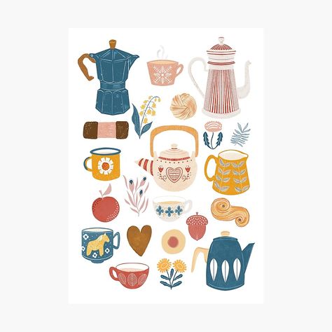 Swedish Fika, Swedish Coffee, Coffee Drawing, Coffee Print, Sketchbook Ideas, Coffee Design, Illustration Inspiration, Society6 Art, School Design