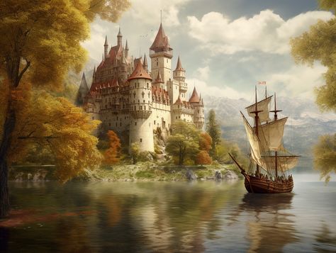 Castle By The Sea, Windows Wallpaper, Fantasy Castle, A Castle, A Ship, Medieval Castle, By The Sea, Fantasy Books, Fantasy World