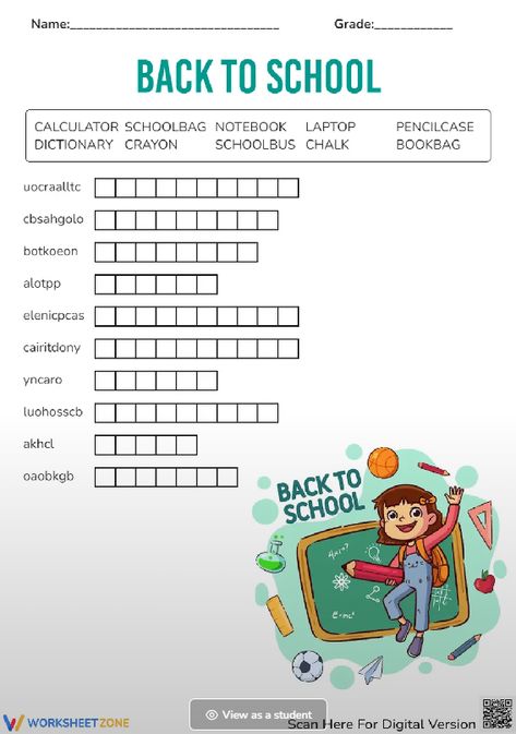 Welcome kiddos back to school with an engaging word scramble activity filled with school-related words! #backtoschool #wordscramble #puzzles #kidsactivities #schools #worksheets #printable #worksheetforkids #interactive #ela #seasonal #kids Back To School Word Search Free Printable, Scramble Words Worksheet, Back To School Word Scramble, Word Scramble, Middle School Crossword Puzzle, Welcome Back To School, School Related, School Bus, Back To School