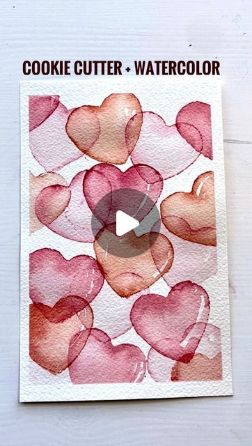 Mana on Instagram: "Here is the Tutorial for the juicy hearts! 水彩でジューシーなハートを描きました！  Step 1: Dip the cookie cutter in the paint or use your brush to spread the paint on the cutter  Step 2: Rinse your brush and use clean brush to paint inside the heart  💡Make sure the first hearts are completely dry  Step 3: Stamp a little darker pink   Step 4: After the second hearts are dry, add yellow to the darker pink and make peach color hearts!  💡 Make sure you leave white spaces on the hearts!   💡before you take off the tape, make sure the pain is completely dry!!   Paint: Pink: I used watercolor red and little bit of Magenta color paint and white  Darker pink: I add more red in the pink Peach color: I add yellow in the darker pink!  Explain in English is not easy for me!! Sorry if it’s not easy t Valentine Watercolor Painting Heart Art, Diy Heart Cards, Pink Watercolor Art, Watercolor Valentines Cards Diy, Hand Painted Valentines Cards, Valentines Watercolor Art, Valentine Watercolor Ideas, Watercolour Valentine Cards, Valentine Watercolor Painting