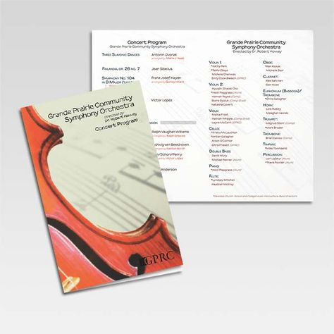 Programme design for Grande Prairie Community Symphony Orchestra event Concert Program Design, Programme Design, Orchestra Concerts, Art Brochures, Concert Poster Design, Booklet Design, Concert Poster, Editorial Layout, Symphony Orchestra