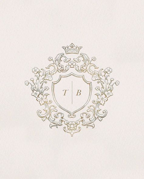 Floraison Design Co. on Instagram: “Happy #MonogramMonday!  So excited to share this delicate crest that I created as a logomark to be incorporated into the existing branding…” Crest Ideas Design, Family Crest Logo, Luxurious Logo Design, Crests Design, Crest Logo Design, Logo Lockup, Antique Logo, Scandinavian Tattoo, Crest Monogram