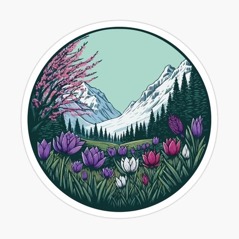 Get my art printed on awesome products. Support me at Redbubble #RBandME: https://www.redbubble.com/i/sticker/Mountain-Flowers-by-Gkinoki/160252652.EJUG5?asc=u Mountain Stickers Printable, Mountain Stickers, Colourful Aesthetic, Mountain Flowers, Valley Of Flowers, Book Stickers, Nature Stickers, Colorful Aesthetic, Sticker Ideas