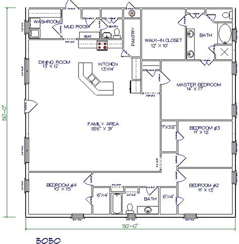 50x50 Home Plan Display Visual Merchandising, Barn Homes Floor Plans, Metal Building Home, Barndominium Plans, Pole Barn House Plans, Floor Plan 4 Bedroom, Barndominium Floor Plans, Barn Plans, Design Blogs