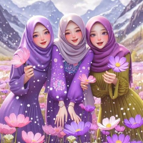 6 Korean Best Friends, Niqab Cartoon, Sister Costumes, Best Friends Forever Images, Best Friends Cartoon, Cute Images For Dp, Friend Cartoon, Cute Galaxy Wallpaper, Hijab Cartoon