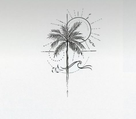 Beachy Tattoos, Surf Tattoo, Palm Tattoos, طابع بريدي, Palm Tree Tattoo, Beach Tattoo, Little Tattoos, Simplistic Tattoos, Fine Line Tattoos