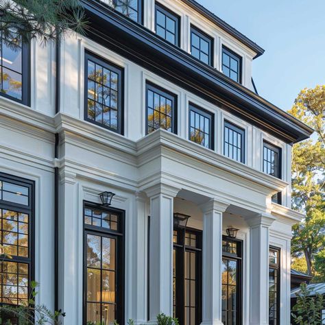 7+ Bold Black and White Trim Around Windows Exterior Ideas • 333+ Inspiring Lifestyle Ideas Black And Cream House Exterior, Black And Cream House, Windows Exterior Ideas, Cream House Exterior, Modern Classic Exterior, Trim Around Windows, Modern Classic House Design, Modern Classic House, White Homes