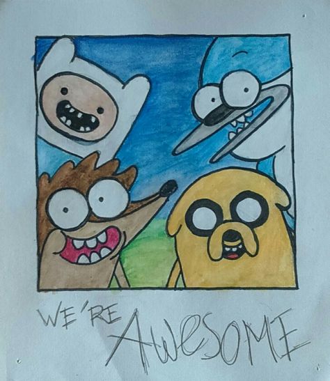 Finn, jake, rigby, mordecai. Adventure time and regular show...  Awesooommmeee.. <3  my fav show Mordecai And Rigby Painting, Mordecai And Rigby, Peridot Steven Universe, Finn Jake, Diy Gifts For Dad, Regular Show, Minions Funny, Adorable Animals, Art Project