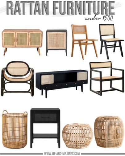 Cane Tv Stand, Anthropologie Bedroom, Rattan Bedroom, Black Furniture Living Room, Rattan Ottoman, Chair Rattan, White Rattan, Nordic Winter, Black Rattan