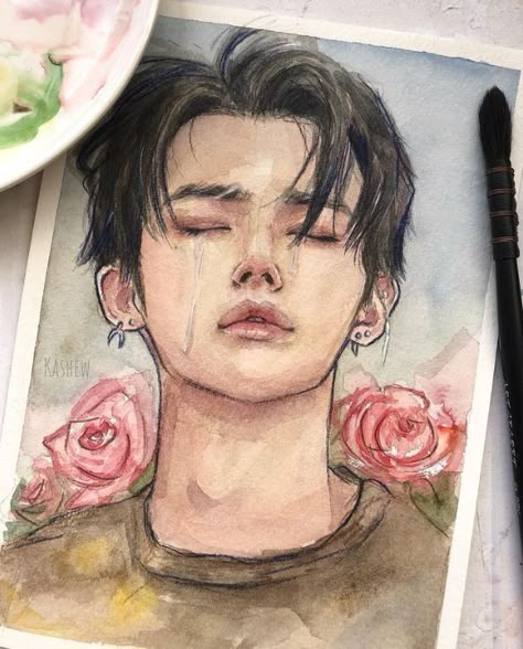 Txt Watercolor, Yeonjun Drawing, Txt Drawings, Watercolor Fanart, Name Drawings, Kpop Art, Kpop Drawings, Art Painting Gallery, Txt Yeonjun