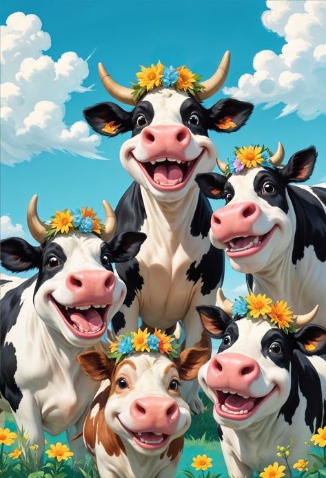 Happy Cow Illustration, Cow Painting Cute, Cartoon Cows, Cheerful Illustration, Cow Illustration, Painting Cute, Intarsia Patterns, Happy Cow, Animals Farm