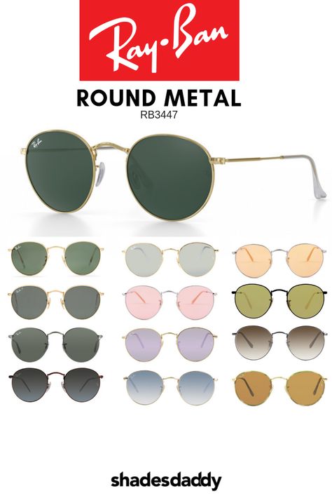 Top 12 Ray Ban Style Sunglasses. #Sunglasses Rayban Sunglasses For Women, Rayban Round Metal, Round Metal Glasses, Ray Bands, Ray Ban Round Sunglasses, Ray Ban Round Metal, Ray Ban Sunglasses Women, Drink Party, Toms Shoes Outlet