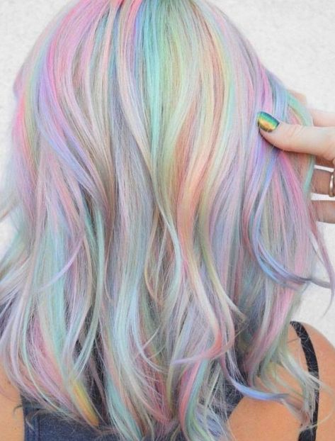 Pastel Rainbow Hair, Hair Rainbow, Holographic Hair, Bold Hair Color, Rainbow Hair Color, Hair Color Pastel, Multicolored Hair, Unicorn Hair, Color Rainbow