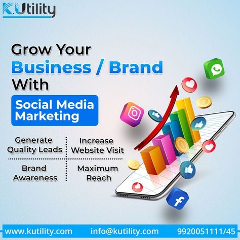 Social Media Marketing will help your business ✅ Generate Quality Leads ✅ Increase Website Visit ✅ Brand Awareness ✅ Maximum Reach Contact Now - 9920051111/45 Or visit https://kutility.com for more details. #kutility #attractcustomersonline #marketing #digitalmarketing #innovative #digital #digitalpresence #socialmediamarketing #india #mumbai #business #affordablemarketing #socialmedia #bulksmsservice #bulksms #whatsappmarketing #kutilitybulksms #digitalmarketingagency #branding #advertising Social Media Campaign Design, Whatsapp Marketing, Social Media Advertising Design, Digital Marketing Design, Increase Website Traffic, Social Media Marketing Agency, Digital Marketing Training, Power Of Social Media, Seo Social Media