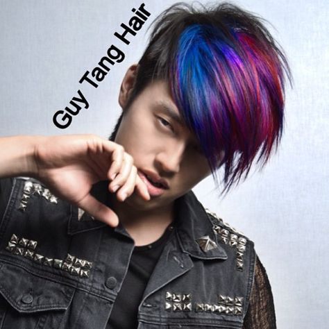 Fashion colors for guys Purple Hair Streaks, Guy Tang Hair, Galaxy Hair Color, Dramatic Hair Colors, Wild Hair Color, Instagram Boys, Galaxy Hair, Mens Hair Colour, Guy Tang