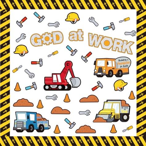 Fulmoon 79 Pcs God at Work Construction Bulletin Board Set Christian Under Construction Decorations Religious Construction Cutouts for Preschool Elementary School Sunday School Decoration Supplies Construction Bulletin Board Ideas, Construction Themed Bulletin Board Ideas, Construction Bulletin Board, Under Construction Theme Classroom Bulletin Boards, God Keeps His Promises Bulletin Board, Construction Vacation Bible School, Construction Decorations, God At Work, Sunday School Decorations