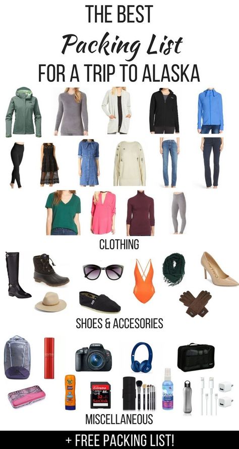 Wondering about what to pack for a trip to Alaska? I live in Alaska and I've covered everything you need for your vacation and things to take on a cruise to Alaska. There's also a free printable packing list to help with your preparation. Packing For Alaska, Alaska Packing List, Free Printable Packing List, Alaska Cruise Packing List, Alaska Outfits, Alaska Cruise Packing, Alaskan Cruise Outfits, Alaska Cruise Outfits, Alaska Summer