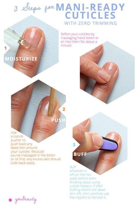 The Great Cuticle Debate: Is It Better to Trim or Push? - Next time your manicurist asks you which one you prefer, you'll be ready with a definitive answer. Cuticle Care, Nail Care Tips, Nail Fungus, Healthy Nails, Hand Care, Hand Lotion, Manicure And Pedicure, Beauty Nails, Natural Nails