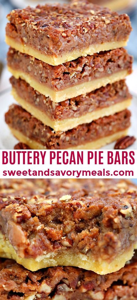 Pecan Pie Bars are sweet, nutty, crunchy and buttery! Serve this American favorite dessert at your Thanksgiving and Christmas gathering! #pecanpie #pecanpiebars #sweetandsavorymeals #pecans #thanksgivingrecipes #fallrecipes Shortbread Bars Recipes, Pecan Pie Bars Recipe, Pie Bar Recipes, Pecan Bars, Shortbread Bars, Savory Meals, Pecan Pie Bars, Pie Bars, Pecan Pie Recipe