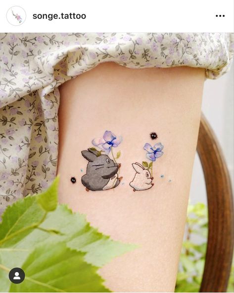 Totoro Dust Bunnies Tattoo, Totoro Matching Tattoo, Mini Totoro Tattoo, Totoro Tattoo Color, Small Totoro Tattoo, Studio Ghibli Matching Tattoo, Totoro Tattoos, Miyazaki Tattoo, Totoro Tattoo