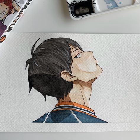 Anime Sketch Watercolor, Anime Watercolor Art Easy, Gojo Watercolour, Watercolour Anime Art, Watercolor Art Anime, Very Easy Drawings, Anime Watercolor Art, Watercolour Anime, Haikyuu Drawing