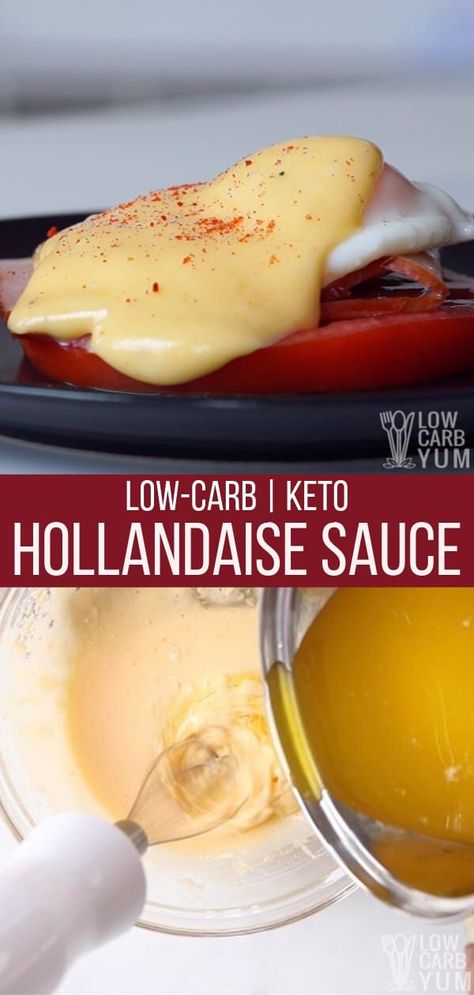 A quick and easy keto hollandaise sauce to serve over low carb egg recipes and more. It can even be used with keto egg fast recipes. You can also serve it over low carb vegetables and seafood. #ketorecipes Keto Hollandaise Sauce, Quick Hollandaise Sauce, Healthy Hollandaise Sauce, Keto Egg Fast Recipes, Low Carb Egg Recipes, Egg Fast Recipes, Keto Sauce, Easy Hollandaise, Easy Hollandaise Sauce