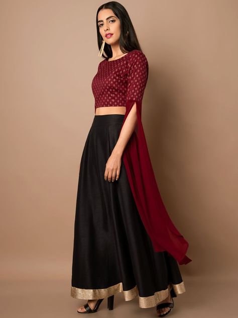 #lehenga  With maroon Andy black color combination Western Party Wear Dresses, Mehendi Dress, Western Party Wear, Skirt Lehenga, Prom Dress Tulle, Top Prom Dresses, Crop Top Lehenga, Ethnic Dresses, Simple Lehenga